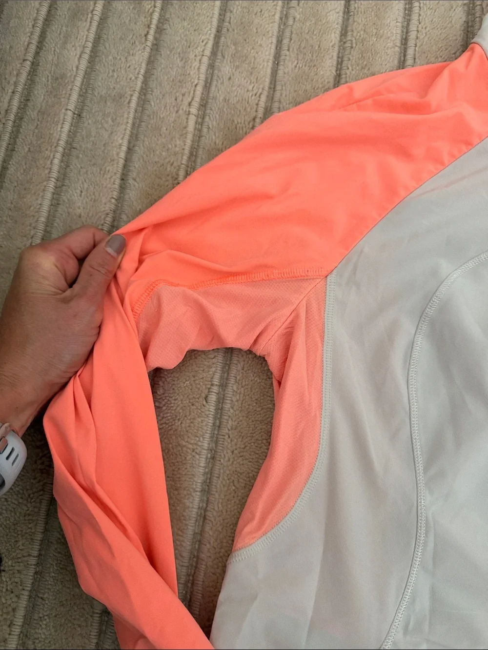 lululemon athletica Lightweight Hoodie Jacket in Coral and Light Gray